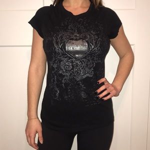 Charlotte Russe Graphic Tee Black w/ Silver Heart